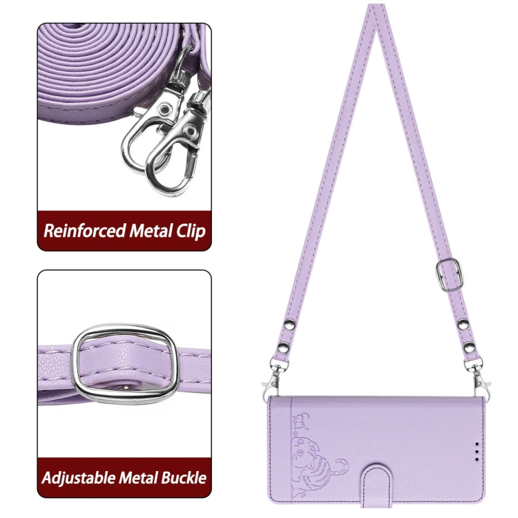 For Blackview Color 8 Cat Rat Embossed Pattern RFID Leather Phone Case with Lanyard(Purple) - More Brand by PMC TechLife | Online Shopping South Africa | PMC TechLife | Buy Now Pay Later Mobicred