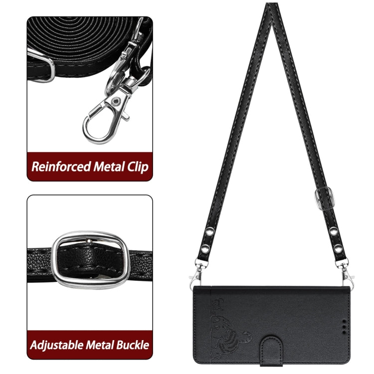 For Blackview Shark 8 Cat Rat Embossed Pattern RFID Leather Phone Case with Lanyard(Black) - More Brand by PMC TechLife | Online Shopping South Africa | PMC TechLife | Buy Now Pay Later Mobicred