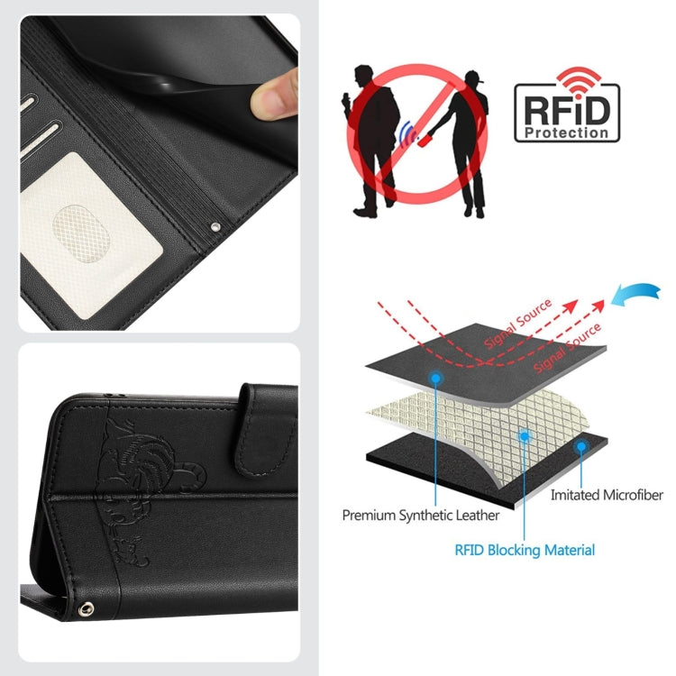 For Blackview Shark 8 Cat Rat Embossed Pattern RFID Leather Phone Case with Lanyard(Black) - More Brand by PMC TechLife | Online Shopping South Africa | PMC TechLife | Buy Now Pay Later Mobicred