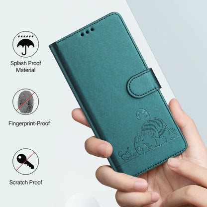 For Blackview Shark 8 Cat Rat Embossed Pattern RFID Leather Phone Case with Lanyard(Peacock Green) - More Brand by PMC Jewellery | Online Shopping South Africa | PMC Jewellery | Buy Now Pay Later Mobicred