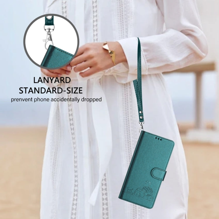 For Blackview Shark 8 Cat Rat Embossed Pattern RFID Leather Phone Case with Lanyard(Peacock Green) - More Brand by PMC TechLife | Online Shopping South Africa | PMC TechLife | Buy Now Pay Later Mobicred