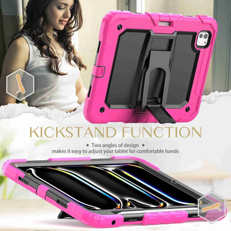 For iPad Pro 11 2024 Silicone Hydric PC Tablet Case with Shoulder Strap & Holder(Rose Red) - iPad Pro 11 2024 Cases by PMC TechLife | Online Shopping South Africa | PMC TechLife | Buy Now Pay Later Mobicred