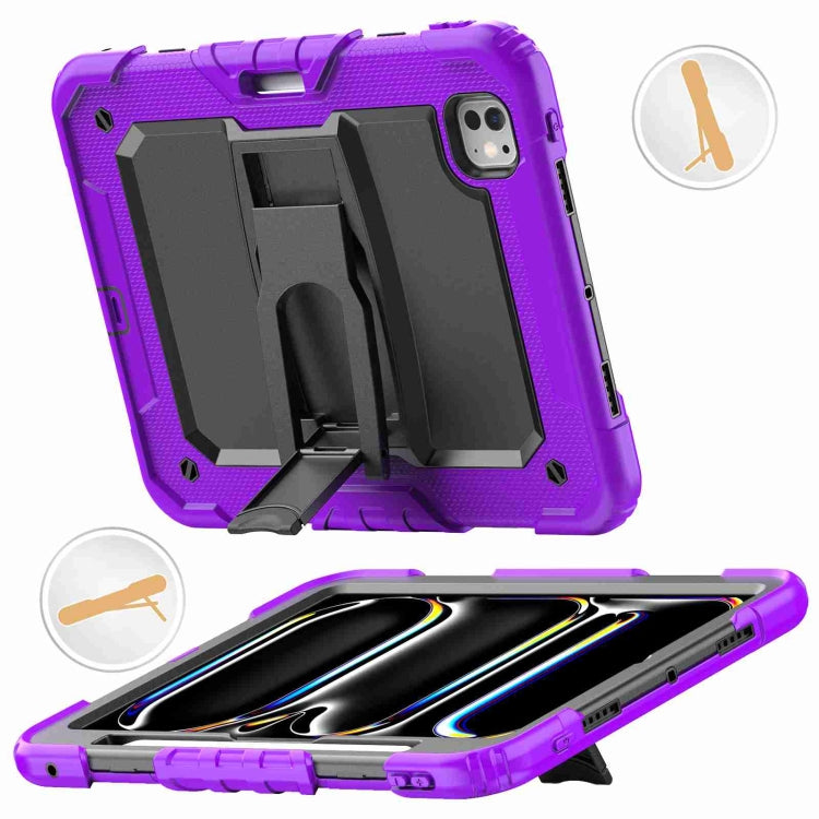 For iPad Pro 11 2024 Silicone Hydric PC Tablet Case with Shoulder Strap & Holder(Purple) - iPad Pro 11 2024 Cases by PMC Jewellery | Online Shopping South Africa | PMC Jewellery | Buy Now Pay Later Mobicred