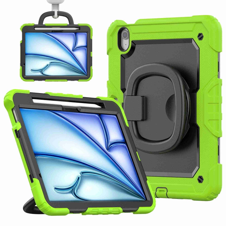 For iPad Air 11 2024 Handle Silicone Hydric PC Tablet Case with Shoulder Strap(Yellow Grenn) - iPad Air 11 2024 Cases by PMC TechLife | Online Shopping South Africa | PMC TechLife | Buy Now Pay Later Mobicred