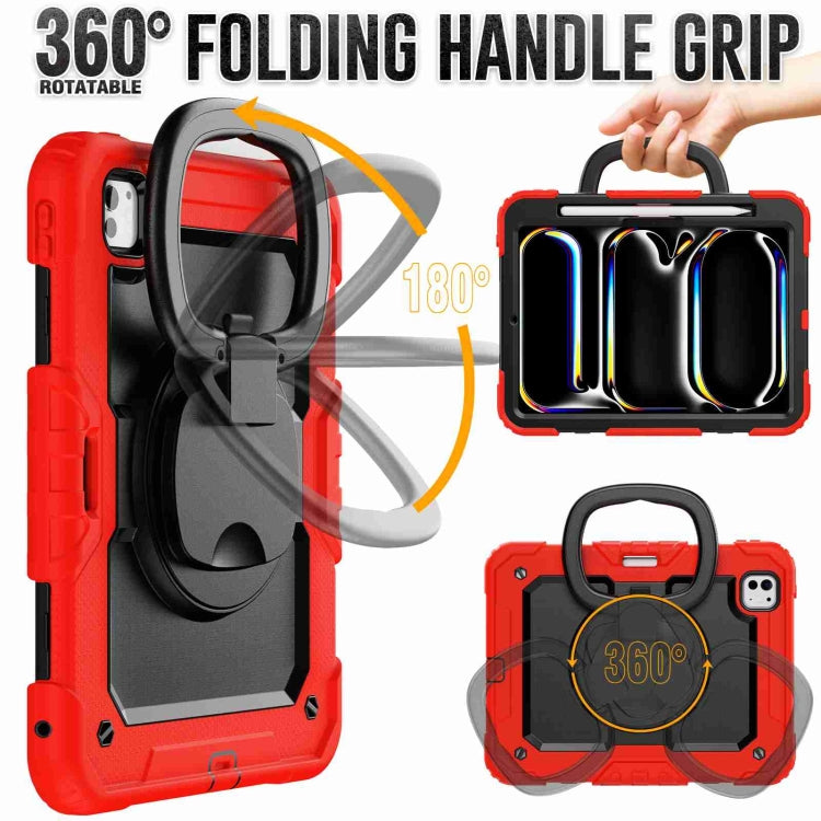 For iPad Pro 11 2024 Handle Silicone Hydric PC Tablet Case with Shoulder Strap(Red) - iPad Pro 11 2024 Cases by PMC TechLife | Online Shopping South Africa | PMC TechLife | Buy Now Pay Later Mobicred