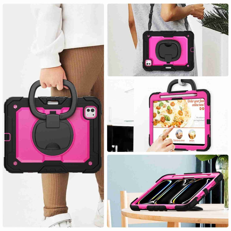 For iPad Pro 11 2024 Handle Silicone Hydric PC Tablet Case with Shoulder Strap(Rose Red PC) - iPad Pro 11 2024 Cases by PMC TechLife | Online Shopping South Africa | PMC TechLife | Buy Now Pay Later Mobicred