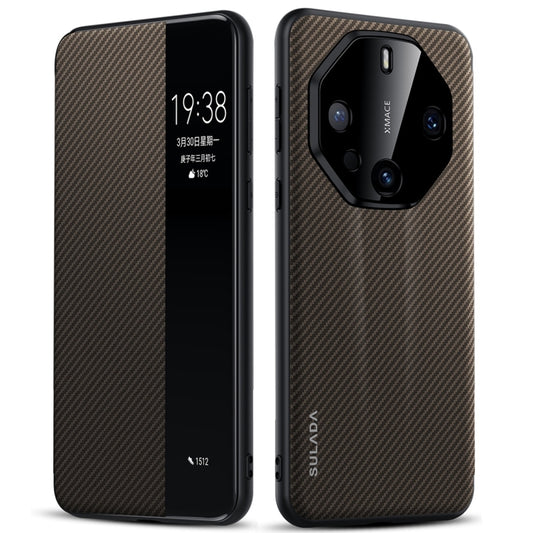 For Huawei Mate 60 RS Ultimate SULADA Kevlar 600D Texture Smart Window Leather Phone Case(Brown) - Huawei Cases by SULADA | Online Shopping South Africa | PMC Jewellery | Buy Now Pay Later Mobicred