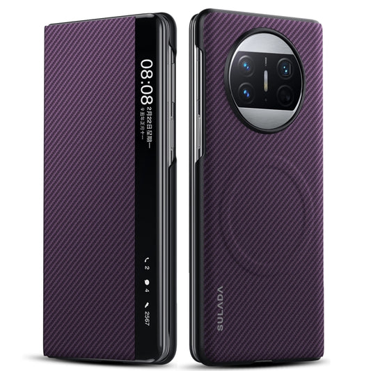 For Huawei Mate X3 SULADA Kevlar 600D Texture Smart Window Leather Phone Case(Purple) - Huawei Cases by SULADA | Online Shopping South Africa | PMC Jewellery | Buy Now Pay Later Mobicred