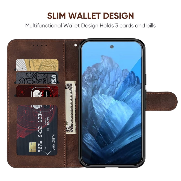 For Google Pixel 9 / 9 Pro Skin Feel Geometric Lines Leather Phone Case(Brown) - Google Cases by PMC TechLife | Online Shopping South Africa | PMC TechLife | Buy Now Pay Later Mobicred