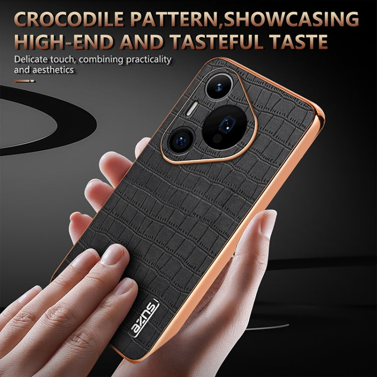 For Huawei Pura 70 Pro / 70 Pro+ AZNS Electroplated Frame Crocodile Texture Full Coverage Phone Case(Brown) - Huawei Cases by AZNS | Online Shopping South Africa | PMC Jewellery | Buy Now Pay Later Mobicred