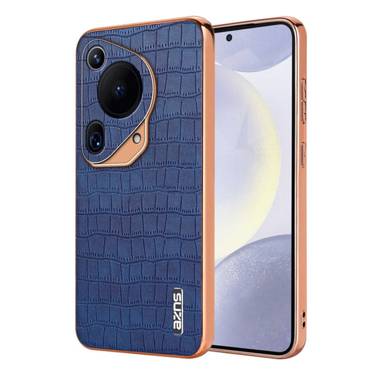 For Huawei Pura 70 Ultra AZNS Electroplated Frame Crocodile Texture Full Coverage Phone Case(Blue) - Huawei Cases by AZNS | Online Shopping South Africa | PMC Jewellery | Buy Now Pay Later Mobicred