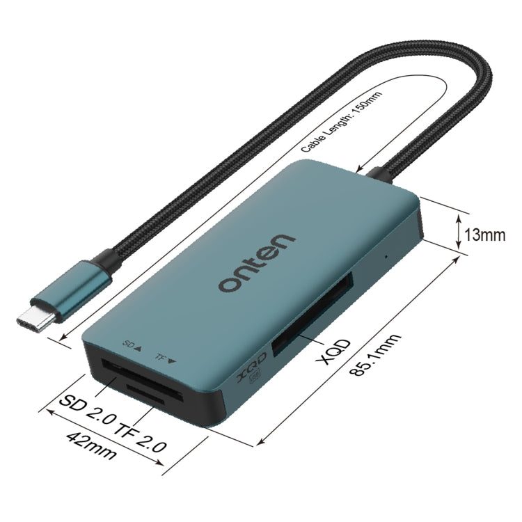 Onten C13 3 in 1 USB-C / Type-C to XQD & SD & TF Card Reader(Pine Green) - Card Reader by Onten | Online Shopping South Africa | PMC Jewellery | Buy Now Pay Later Mobicred