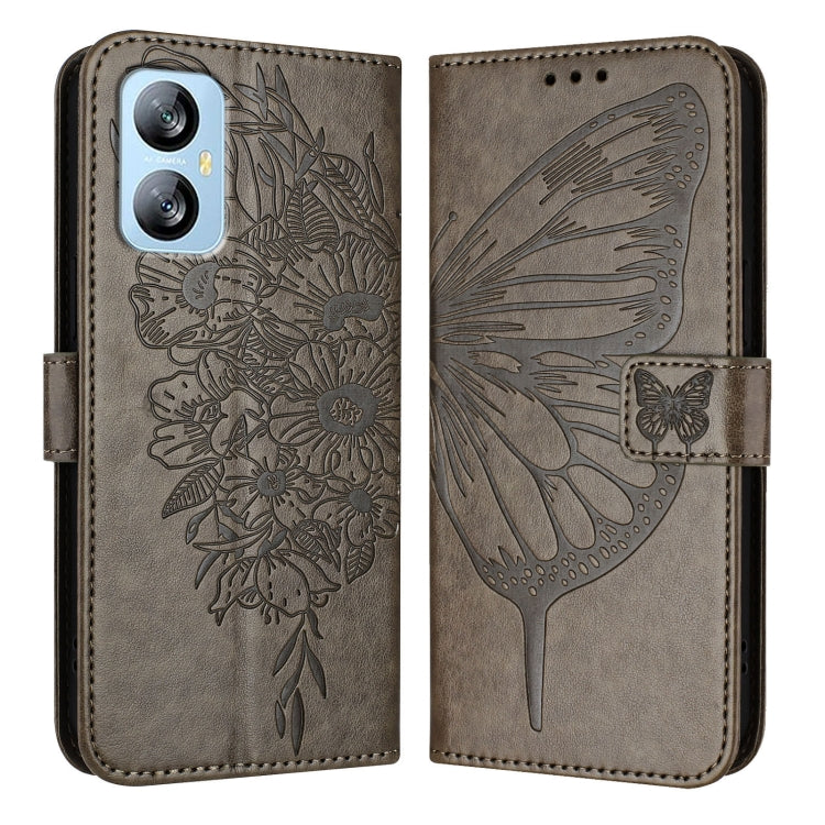 For Blackview A52 Embossed Butterfly Leather Phone Case(Grey) - More Brand by PMC Jewellery | Online Shopping South Africa | PMC Jewellery | Buy Now Pay Later Mobicred