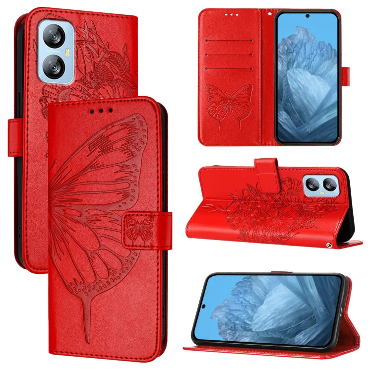 For Blackview A52 Embossed Butterfly Leather Phone Case(Red) - More Brand by PMC TechLife | Online Shopping South Africa | PMC TechLife | Buy Now Pay Later Mobicred
