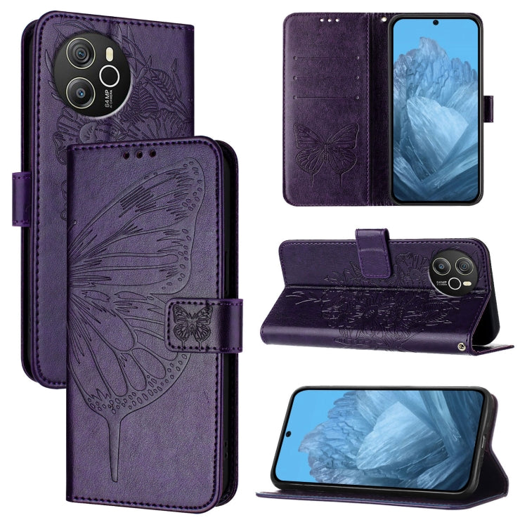 For Blackview Shark 8 Embossed Butterfly Leather Phone Case(Dark Purple) - More Brand by PMC Jewellery | Online Shopping South Africa | PMC Jewellery | Buy Now Pay Later Mobicred