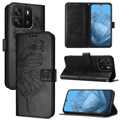 For Blackview Wave 6C Embossed Butterfly Leather Phone Case(Black) - More Brand by PMC Jewellery | Online Shopping South Africa | PMC Jewellery | Buy Now Pay Later Mobicred