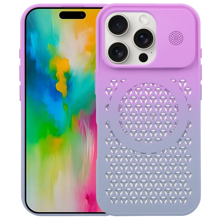 For iPhone 16 Pro Gradient Color Honeycomb Aromatherapy MagSafe Phone Case(Purple Grey) - iPhone 16 Pro Cases by PMC Jewellery | Online Shopping South Africa | PMC Jewellery | Buy Now Pay Later Mobicred