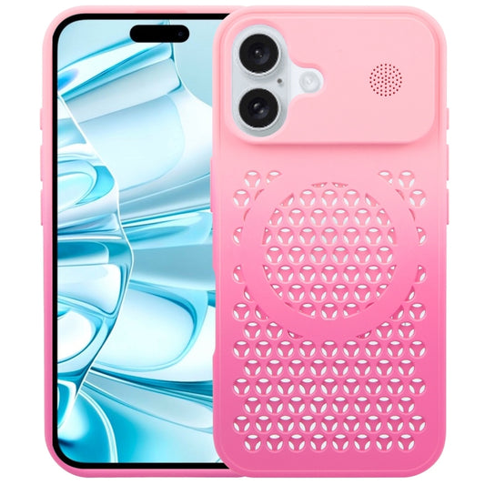 For iPhone 16 Gradient Color Honeycomb Aromatherapy MagSafe Phone Case(Pink+Rose Red) - iPhone 16 Cases by PMC Jewellery | Online Shopping South Africa | PMC Jewellery | Buy Now Pay Later Mobicred