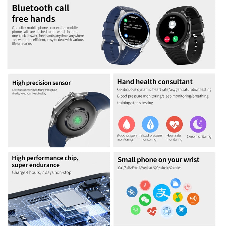 HD Watch X 1.43 inch IP68 BT5.3 Sport Smart Watch, Support Bluetooth Call / Sleep / Blood Oxygen / Heart Rate / Blood Pressure Health Monitor(Silver Steel + Blue Silicone Strap) - Smart Watches by PMC Jewellery | Online Shopping South Africa | PMC Jewellery | Buy Now Pay Later Mobicred