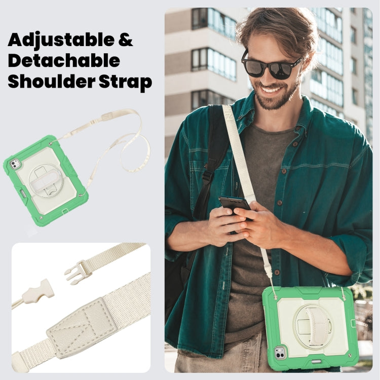 For iPad Pro 11 2024 Silicone Hybrid PC Tablet Case with Shoulder Strap(Beige + Light Green) - iPad Pro 11 2024 Cases by PMC Jewellery | Online Shopping South Africa | PMC Jewellery | Buy Now Pay Later Mobicred