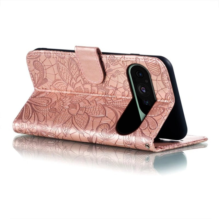 For Google Pixel 9 Lace Flower Embossing Flip Leather Phone Case(Rose Gold) - Google Cases by PMC Jewellery | Online Shopping South Africa | PMC Jewellery | Buy Now Pay Later Mobicred