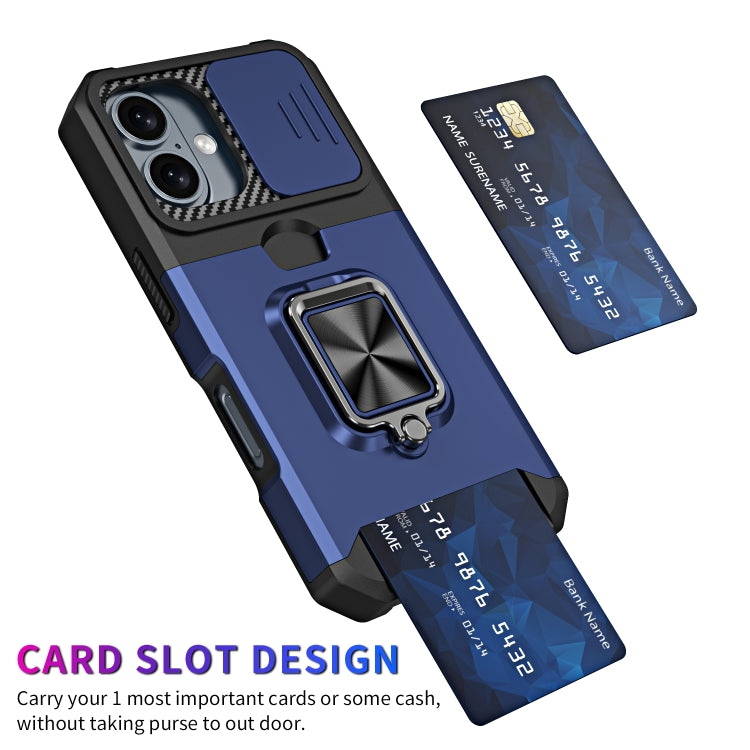 For iPhone 16 Camera Shield Card Slot PC+TPU Phone Case(Black) - iPhone 16 Cases by PMC TechLife | Online Shopping South Africa | PMC TechLife | Buy Now Pay Later Mobicred