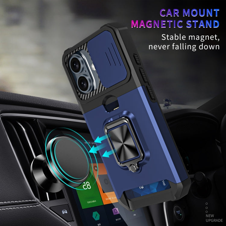 For iPhone 16 Camera Shield Card Slot PC+TPU Phone Case(Gold) - iPhone 16 Cases by PMC TechLife | Online Shopping South Africa | PMC TechLife | Buy Now Pay Later Mobicred