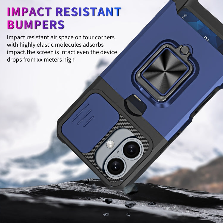 For iPhone 16 Camera Shield Card Slot PC+TPU Phone Case(Silver) - iPhone 16 Cases by PMC TechLife | Online Shopping South Africa | PMC TechLife | Buy Now Pay Later Mobicred