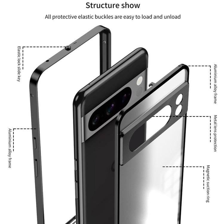 For Google Pixel 8 Pro Snap Buckle Metal Frame Frosted Phone Case(Black) - free shipping - PMC TechLife - Order now!