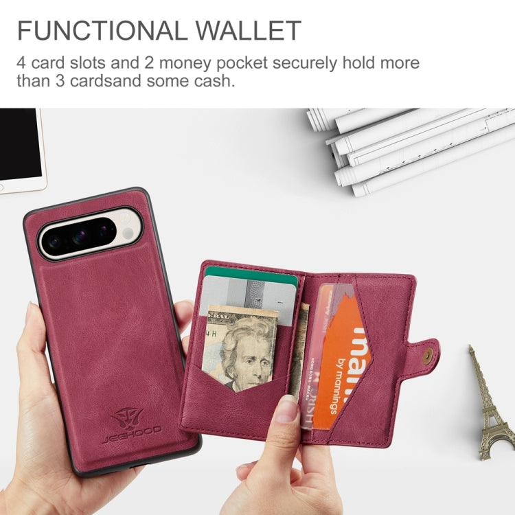For Google Pixel 9 Pro JEEHOOD J01 Retro Magnetic Detachable Wallet Phone Case(Red) - Google Cases by JEEHOOD | Online Shopping South Africa | PMC TechLife | Buy Now Pay Later Mobicred