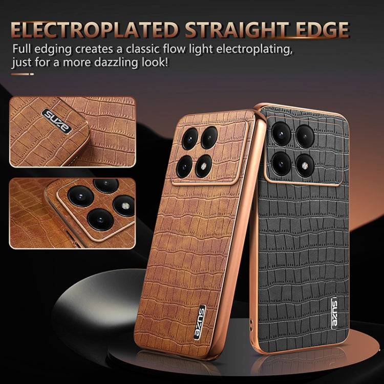For Redmi K70 / K70 Pro AZNS Electroplated Frame Crocodile Texture Full Coverage Phone Case(Brown) - Xiaomi Cases by AZNS | Online Shopping South Africa | PMC Jewellery | Buy Now Pay Later Mobicred
