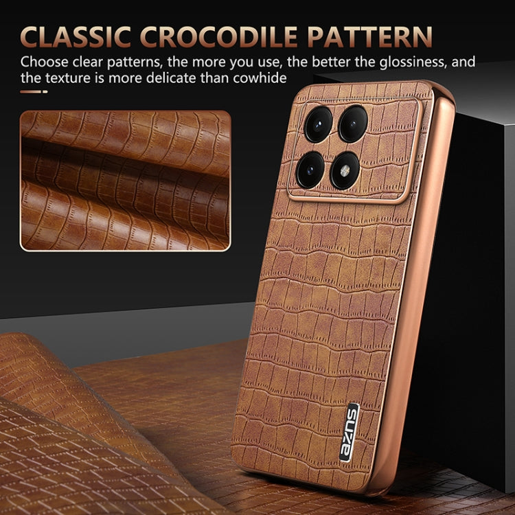 For Redmi K70 / K70 Pro AZNS Electroplated Frame Crocodile Texture Full Coverage Phone Case(Brown) - Xiaomi Cases by AZNS | Online Shopping South Africa | PMC Jewellery | Buy Now Pay Later Mobicred