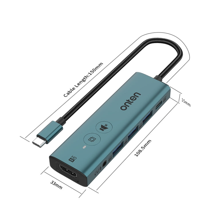 Onten UC123+ USB-C / Type-C to HDTV Multi-function HUB Docking Station with Button, Length:1.5m(Green) - USB HUB by Onten | Online Shopping South Africa | PMC Jewellery | Buy Now Pay Later Mobicred