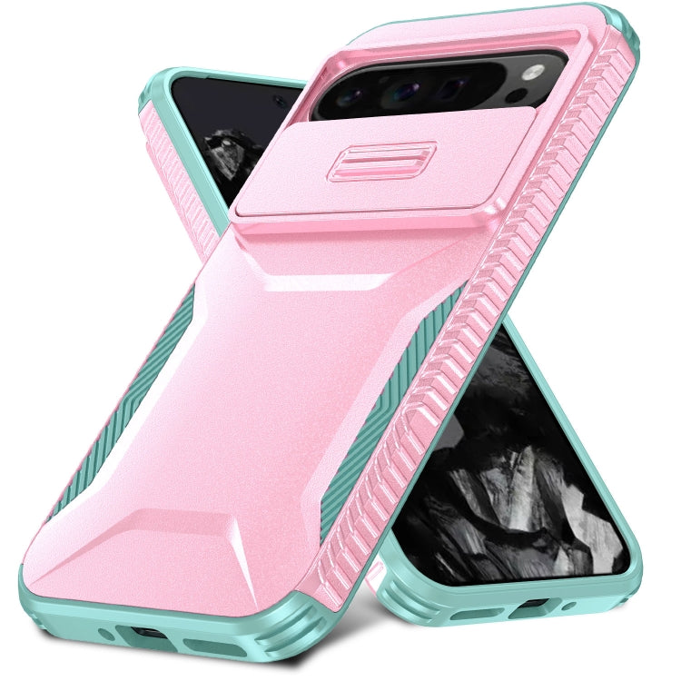 For Google Pixel 9 Pro XL Sliding Camshield Phone Case(Pink + Grey Green) - Google Cases by PMC Jewellery | Online Shopping South Africa | PMC Jewellery | Buy Now Pay Later Mobicred