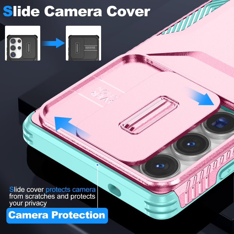 For Samsung Galaxy S25 Ultra 5G Sliding Camshield Phone Case(Pink + Grey Green) - Galaxy S25 Ultra 5G Cases by PMC Jewellery | Online Shopping South Africa | PMC Jewellery | Buy Now Pay Later Mobicred