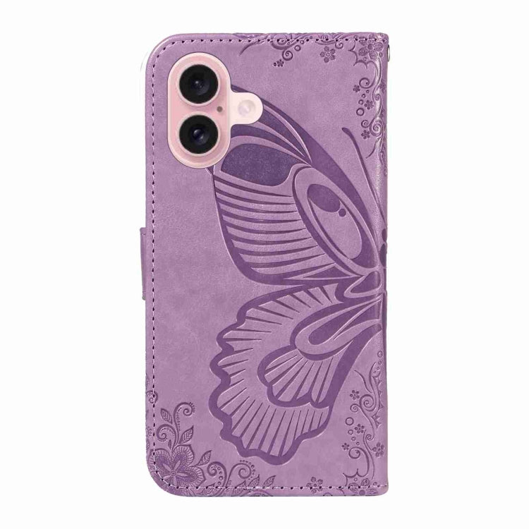 For iPhone 16 Swallowtail Butterfly Embossed Leather Phone Case(Purple) - iPhone 16 Cases by PMC Jewellery | Online Shopping South Africa | PMC Jewellery | Buy Now Pay Later Mobicred