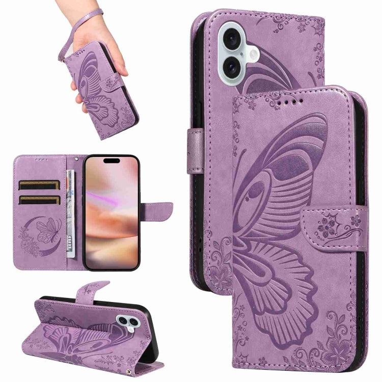 For iPhone 16 Plus Swallowtail Butterfly Embossed Leather Phone Case(Purple) - iPhone 16 Plus Cases by PMC TechLife | Online Shopping South Africa | PMC TechLife | Buy Now Pay Later Mobicred