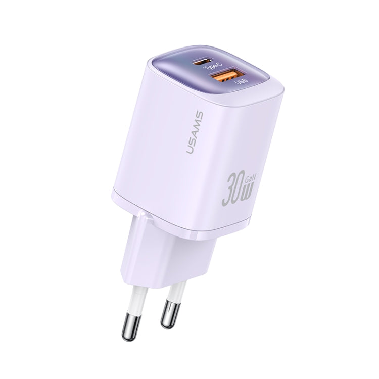 USAMS CC254 30W USB+USB-C / Type-C Dual Port GaN Fast Charger, EU Plug(Purple) - USB Charger by USAMS | Online Shopping South Africa | PMC Jewellery | Buy Now Pay Later Mobicred