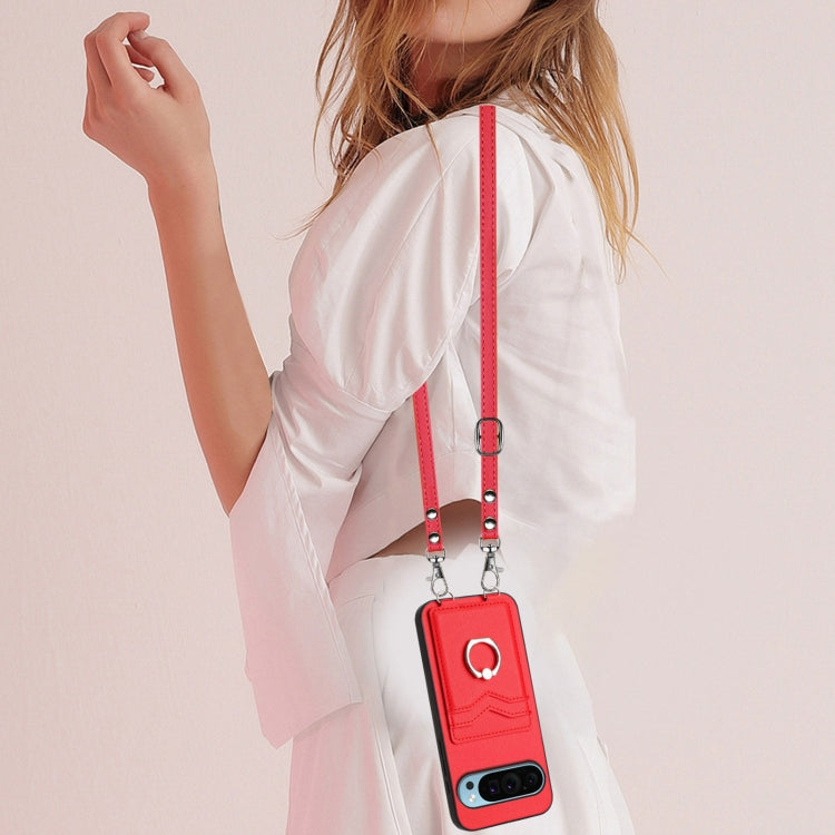 For Google Pixel 9 / 9 Pro R20 Crossbody Rope Ring Card Holder Phone Case(Red) - Google Cases by PMC TechLife | Online Shopping South Africa | PMC TechLife | Buy Now Pay Later Mobicred
