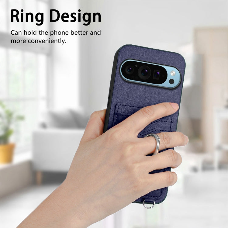 For Google Pixel 9 / 9 Pro R20 Crossbody Rope Ring Card Holder Phone Case(Blue) - free shipping - PMC TechLife - Order now!