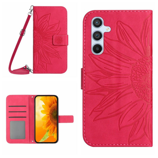 For Samsung Galaxy S25 5G Skin Feel Sun Flower Embossed Flip Leather Phone Case with Lanyard(Rose Red) - Galaxy S25 5G Cases by PMC Jewellery | Online Shopping South Africa | PMC Jewellery | Buy Now Pay Later Mobicred