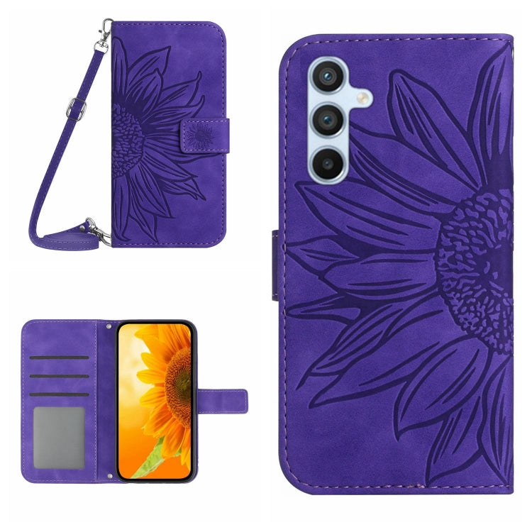 For Samsung Galaxy S25+ 5G Skin Feel Sun Flower Embossed Flip Leather Phone Case with Lanyard(Dark Purple) - Galaxy S25+ 5G Cases by PMC Jewellery | Online Shopping South Africa | PMC Jewellery | Buy Now Pay Later Mobicred