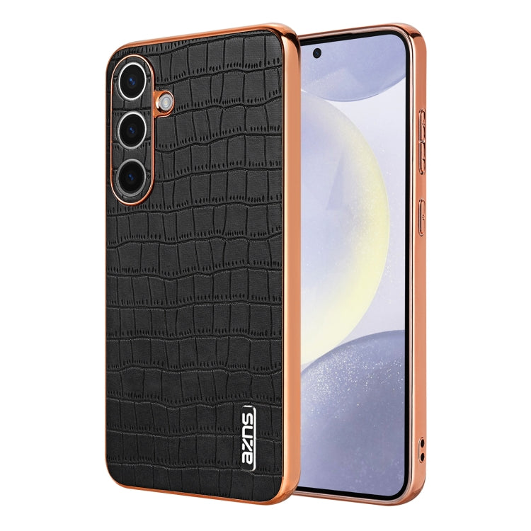 For Samsung Galaxy S25 5G AZNS Electroplated Frame Crocodile Texture Full Coverage Phone Case(Black) - free shipping - PMC Jewellery - Order now!