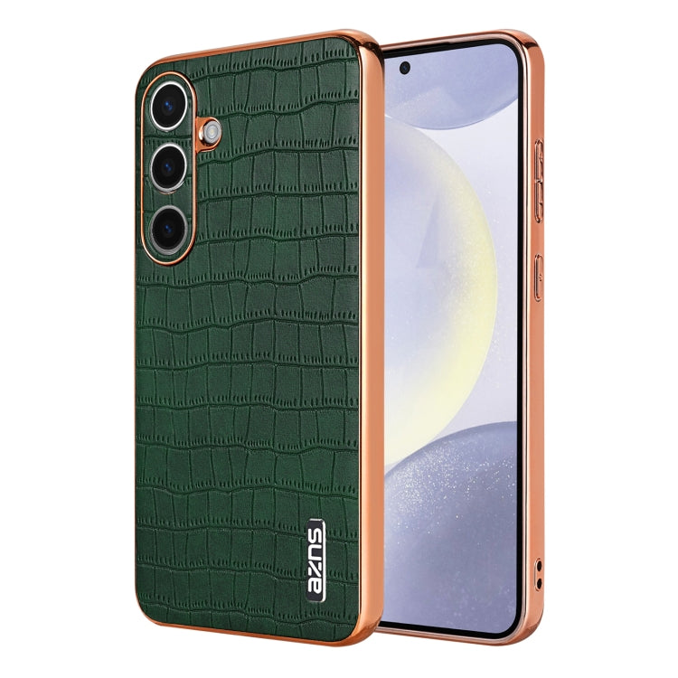 For Samsung Galaxy S25 5G AZNS Electroplated Frame Crocodile Texture Full Coverage Phone Case(Green) - free shipping - PMC Jewellery - Order now!