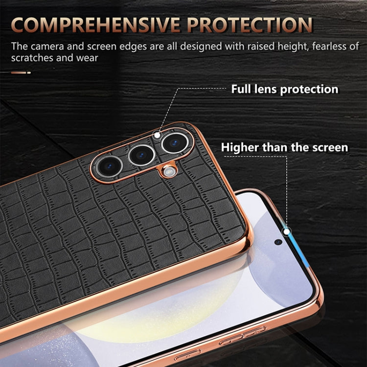 For Samsung Galaxy S25 5G AZNS Electroplated Frame Crocodile Texture Full Coverage Phone Case(Green) - free shipping - PMC Jewellery - Order now!