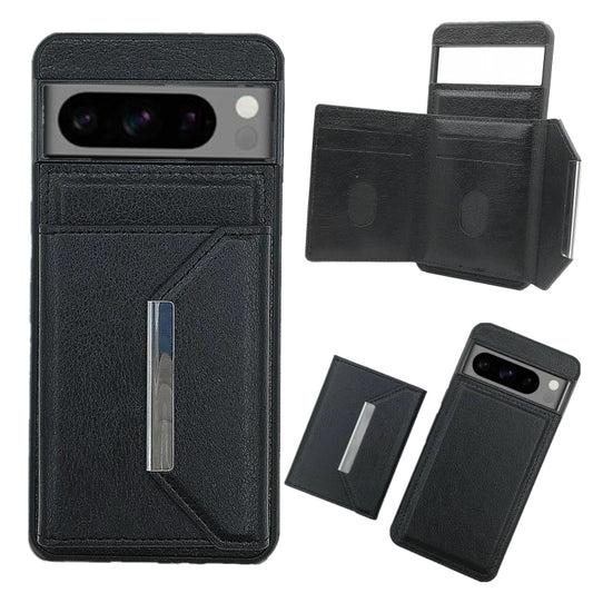 For Google Pixel 9 / 9 Pro Solid Color Metal Buckle Card Slots Bag Phone Case(Black) - Google Cases by PMC Jewellery | Online Shopping South Africa | PMC Jewellery | Buy Now Pay Later Mobicred