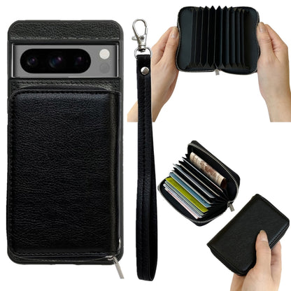 For Google Pixel 9 Pro XL Solid Color Zipper 11-Card Slots Bag Phone Case with Lanyard(Black) - Google Cases by PMC Jewellery | Online Shopping South Africa | PMC Jewellery | Buy Now Pay Later Mobicred