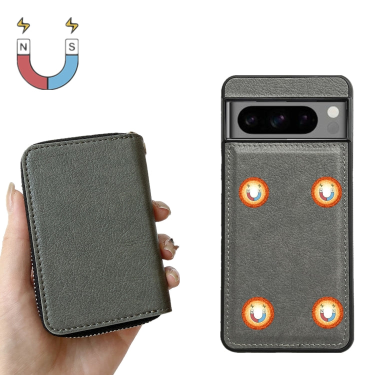 For Google Pixel 9 / 9 Pro Solid Color Zipper 11-Card Slots Bag Phone Case with Lanyard(Grey) - Google Cases by PMC TechLife | Online Shopping South Africa | PMC TechLife | Buy Now Pay Later Mobicred