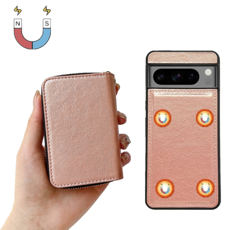 For Google Pixel 8a Solid Color Zipper 11-Card Slots Bag Phone Case with Lanyard(Rose Gold) - Google Cases by PMC TechLife | Online Shopping South Africa | PMC TechLife | Buy Now Pay Later Mobicred