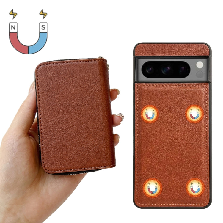 For Google Pixel 7 Pro Solid Color Zipper 11-Card Slots Bag Phone Case with Lanyard(Brown) - Google Cases by PMC TechLife | Online Shopping South Africa | PMC TechLife | Buy Now Pay Later Mobicred